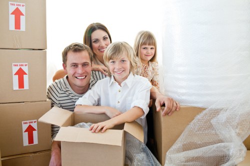 Organised moving boxes and labelled packing materials for unpacking support