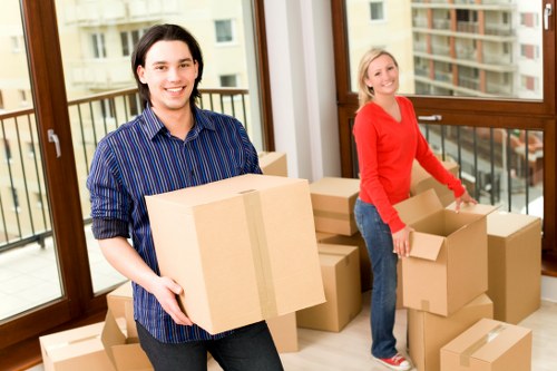 Packed office items prepared for relocation service